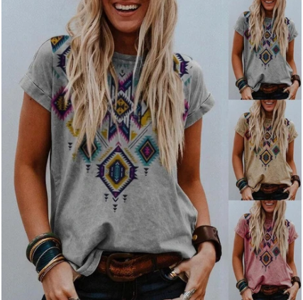 Summer New Round Neck Positioning Printing Short Sleeves