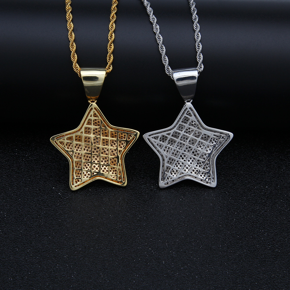 Five-Pointed Star Pendant Hiphop Micro-Inlaid Zircon Trendy Jewelry
