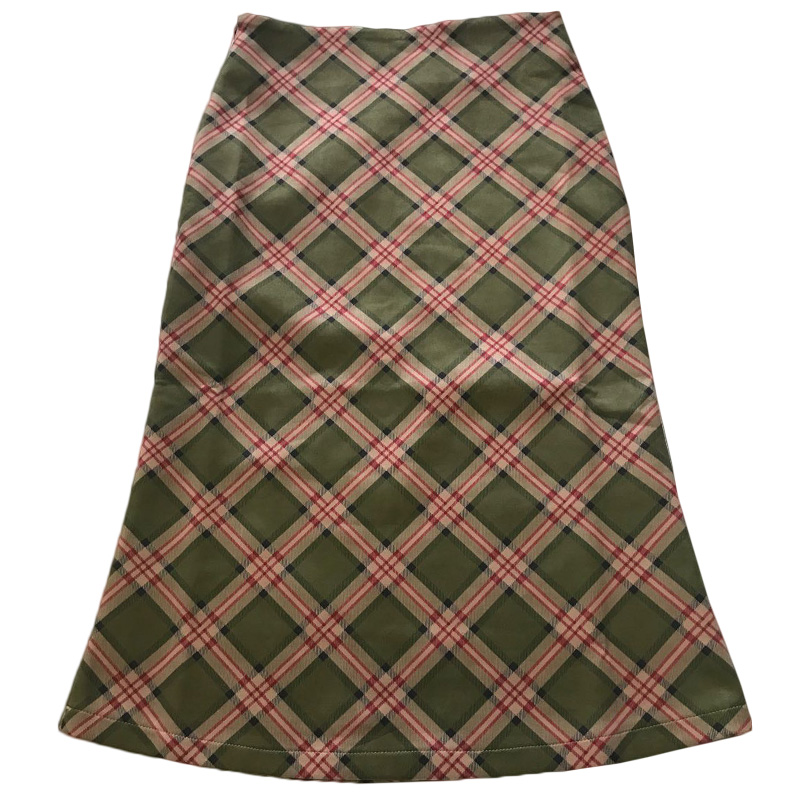 Vintage Slim Check Mermaid Hem Skirt Khaki - Shop at LoveMi