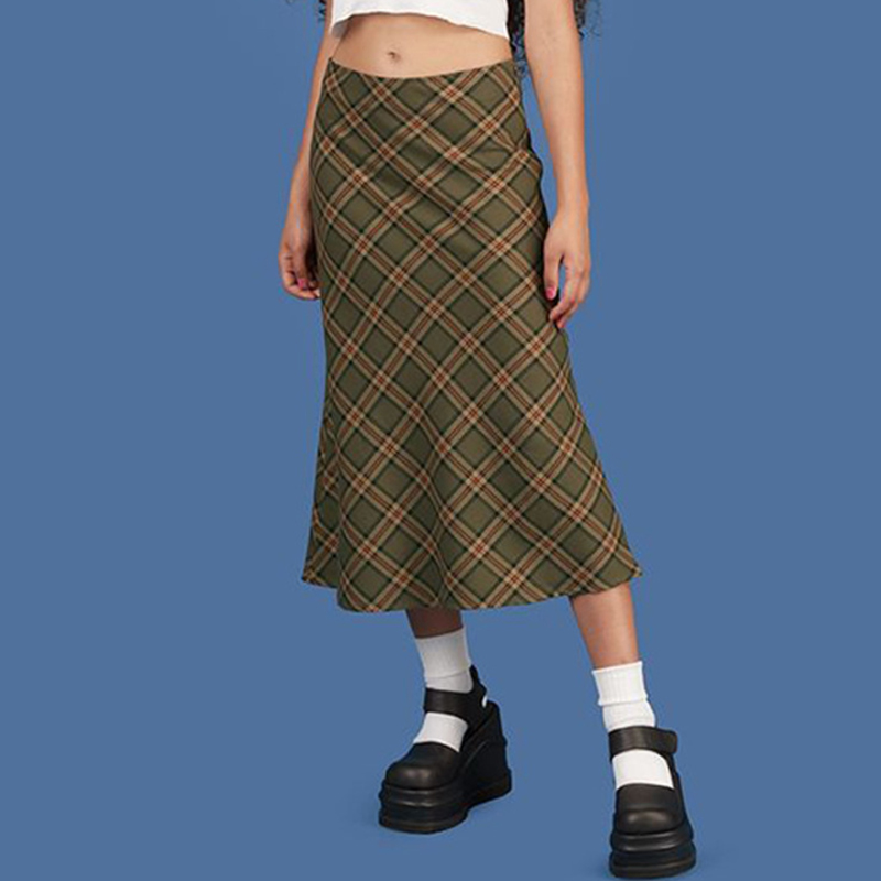 Vintage Slim Check Mermaid Hem Skirt