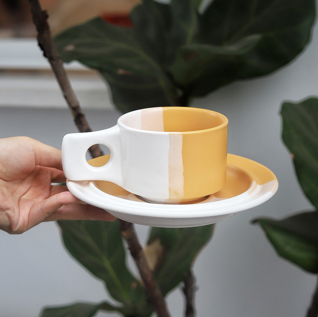 Medieval Splash Ink Ceramic Cup French Coffee Cup and Saucer Set