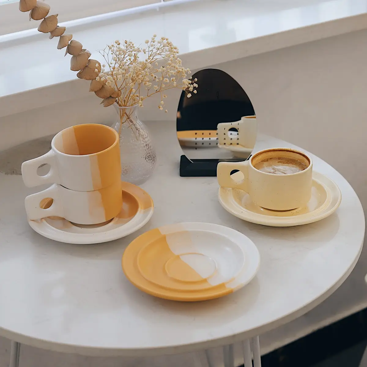 Medieval Splash Ink Ceramic Cup French Coffee Cup and Saucer Set