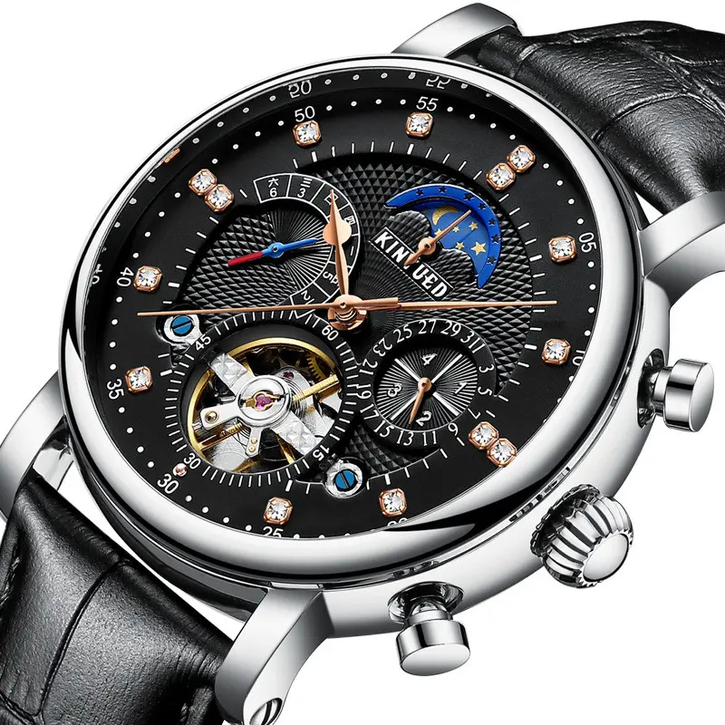 Automatic Fashion Leather Diamond Star Men's Tourbillon Hollow Mechanical