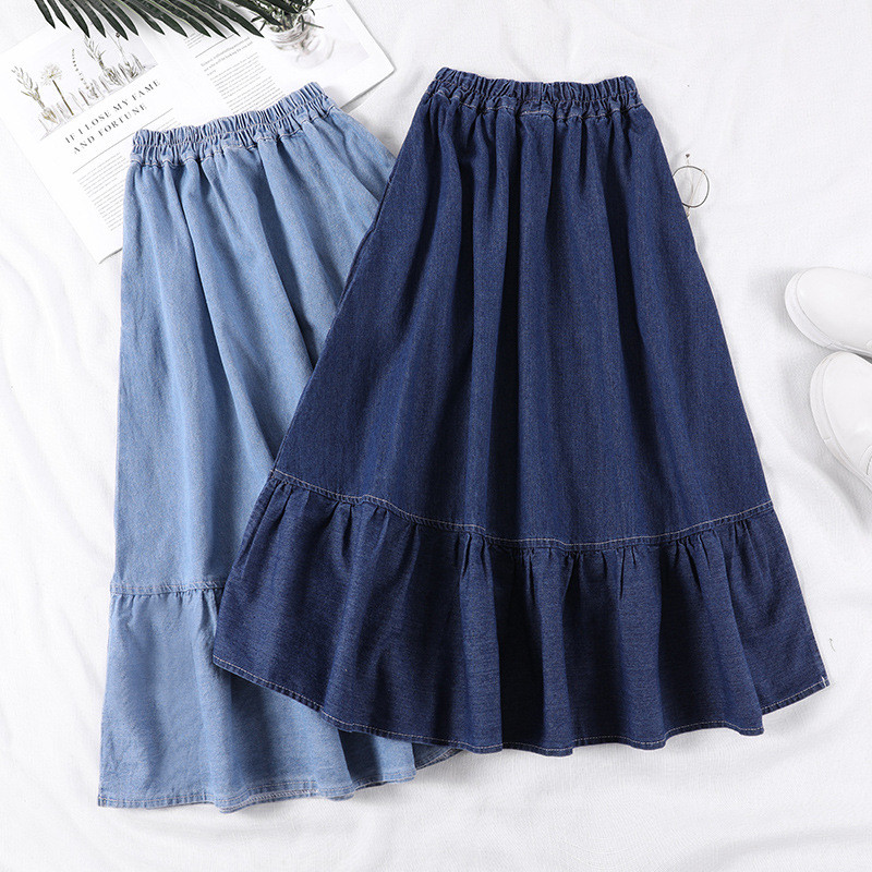 Title 5, Mid-length high-waisted A-line denim skirt for ...