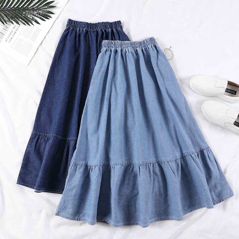 Title 4, Mid-length high-waisted A-line denim skirt for ...