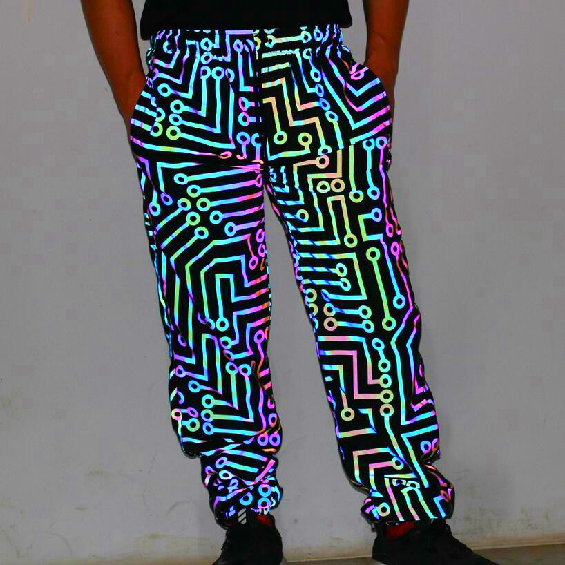 Circuit Pattern Colorful Reflective Pants Men's Sports Casual Trousers