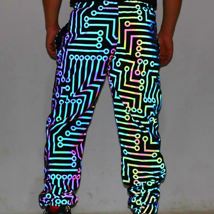 Circuit Pattern Colorful Reflective Pants Men's Sports Casual Trousers