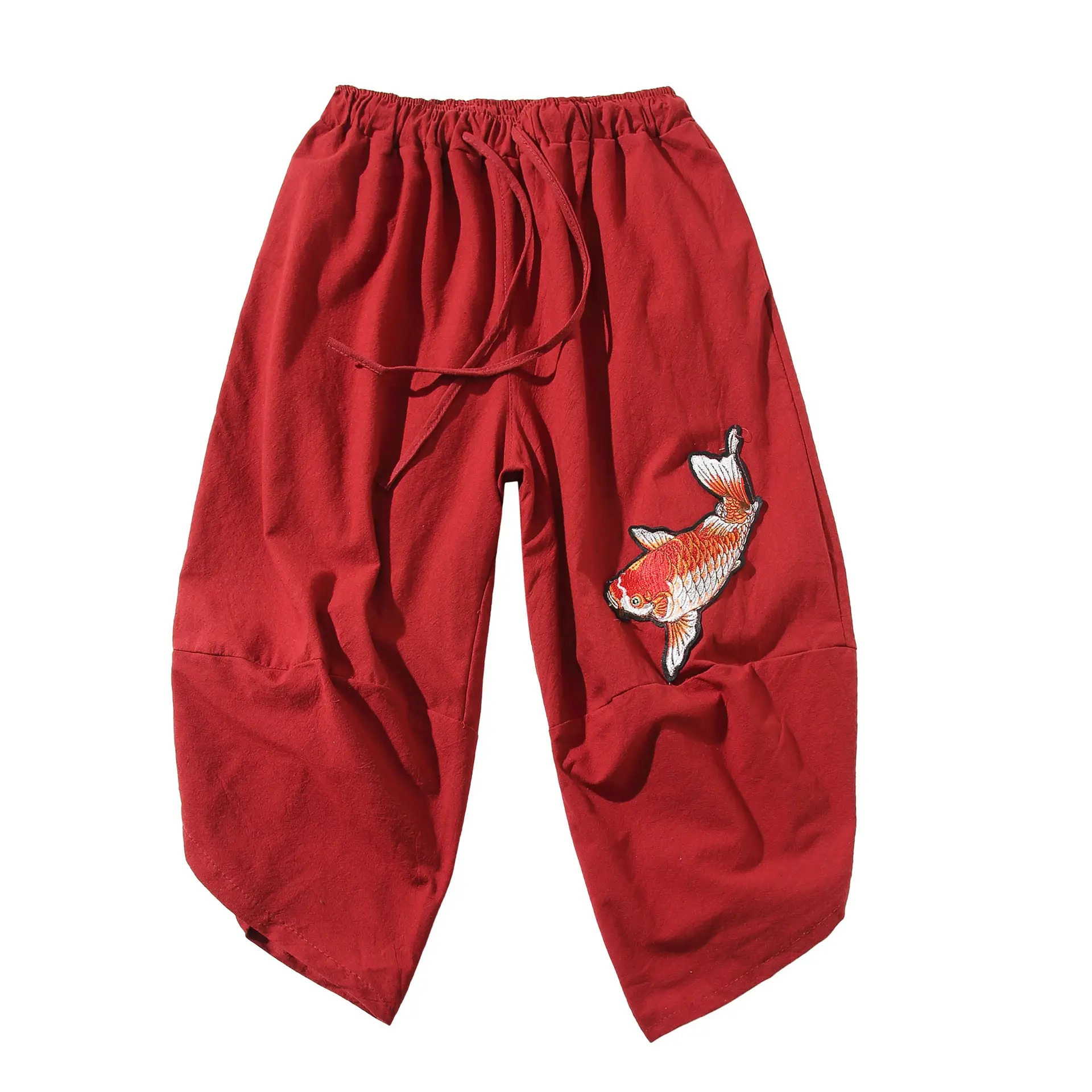 Chinese Style Cotton And Linen Wide-Leg Beach Pants Cropped Trousers
