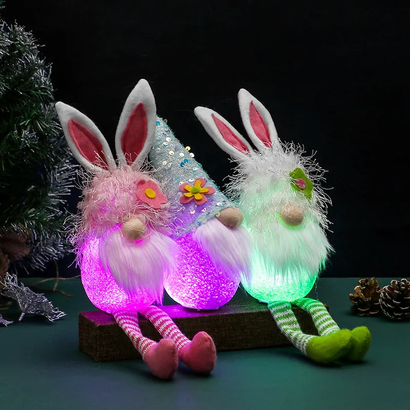 Cross-Border Cute Rabbit Ears Glowing Faceless Doll Decoration EVA Easter Santa Claus Doll Props – image 5