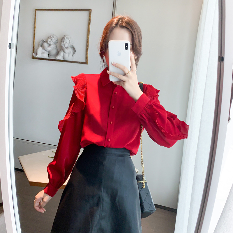 Women's French Lantern Sleeve Top With Spinning Shirt Retro Women's Fashion Small Shirt