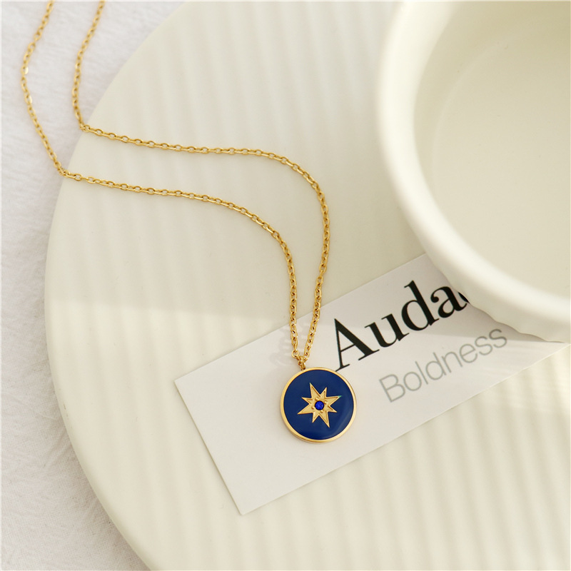 Golden Blue Eight Pointed Star Necklace
