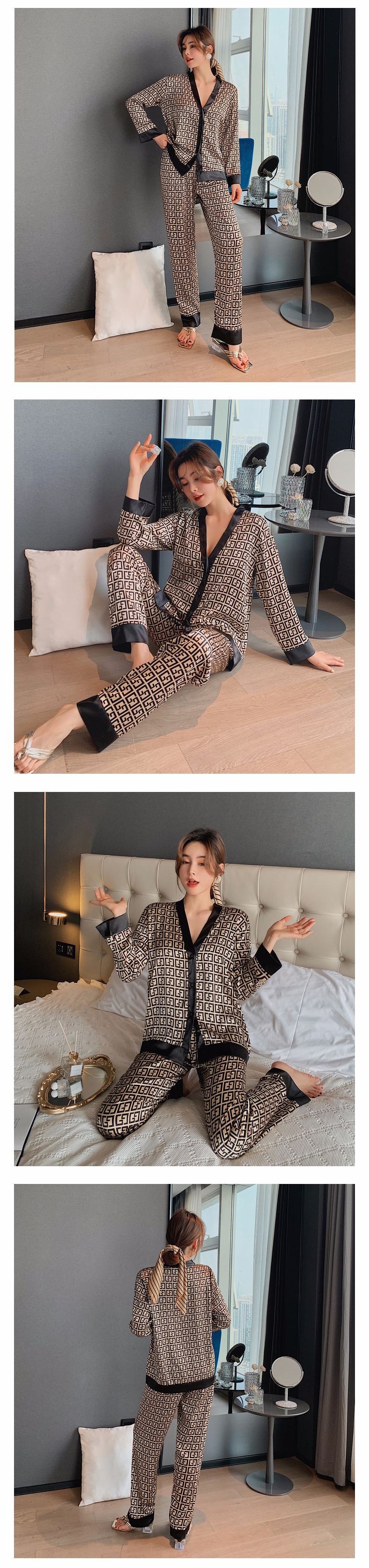 Retro Sexy V-Neck Fashion Ice And Snow Silk Home Service Suit Can Be Worn Outside