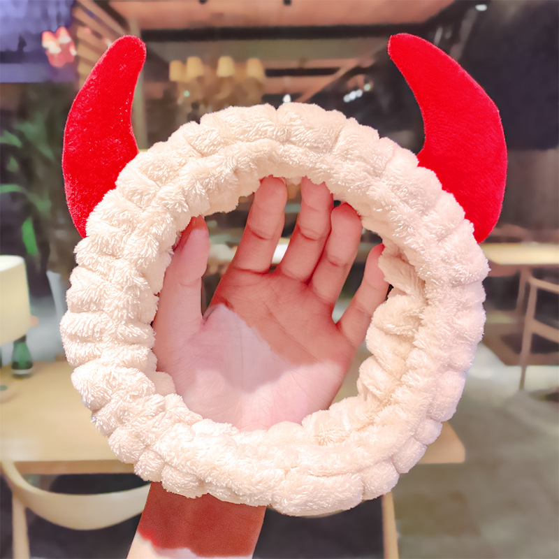 Red Horn Hair Band Wash Face Headband