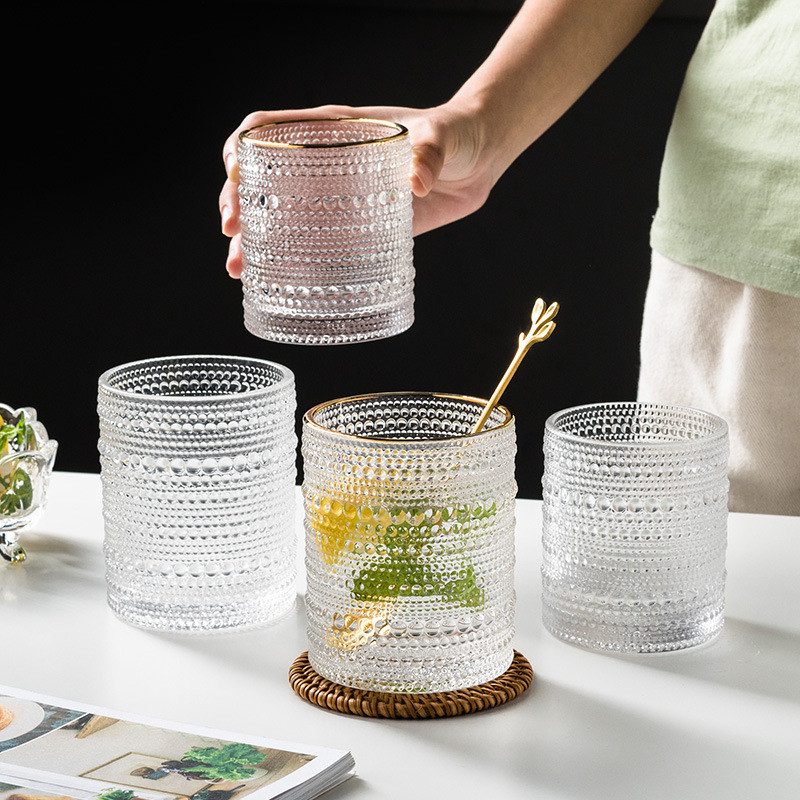 Retro Palace Style Bead Point Cup Glass Classical Embossed Water Cup