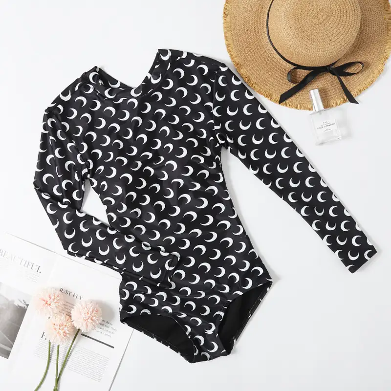 Net Red Moon One-Piece Long Sleeve Swimsuit