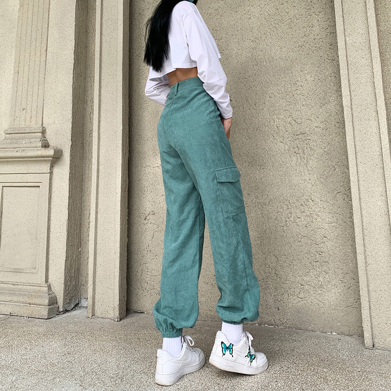 Corduroy High-waisted Pockets And Loose-fitting Trousers