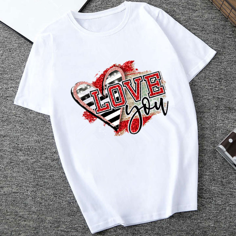 Love Heartbeat Printing  Casual Round Neck Pullover T-Shirt Bottoming Shirt