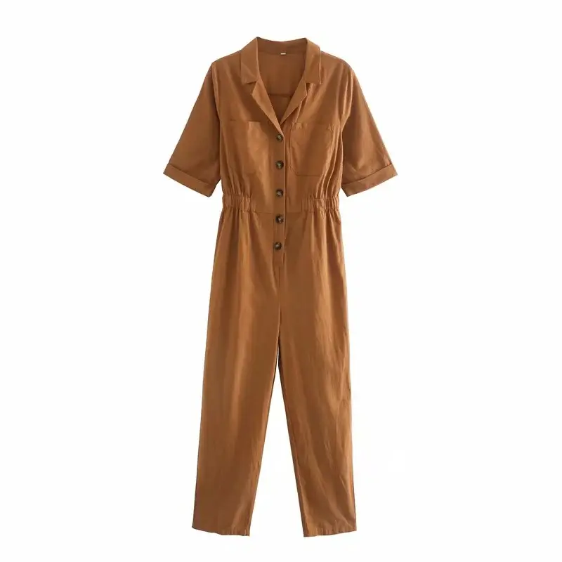 Women's Spring New Short-Sleeved Linen Jumpsuit