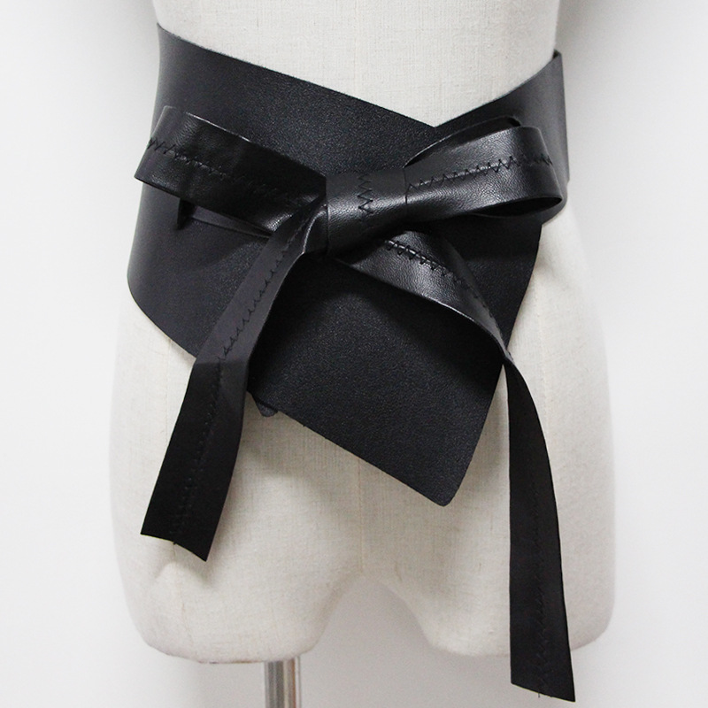 European And American Pure Black Super Wide Ladies Belt