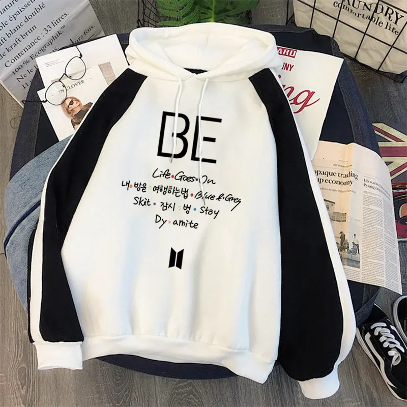 Plus Fleece Youth Color Block Hoodie BE Contrast Color Sweatshirt Women - I-Xs