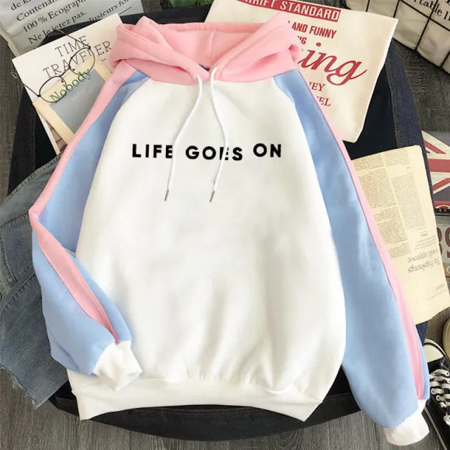 Plus Fleece Youth Color Block Hoodie BE Contrast Color Sweatshirt Women J Xs - Shop at LoveMi