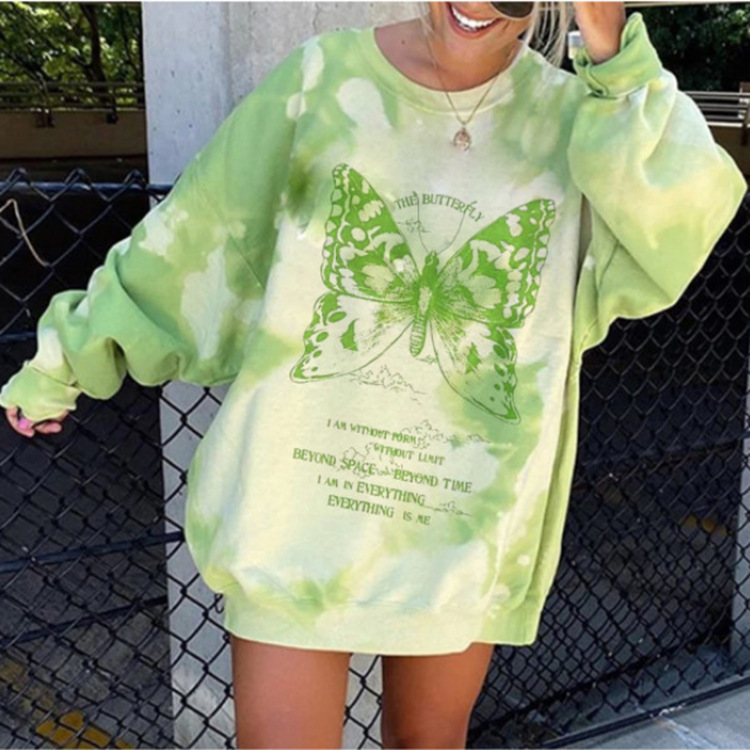 Tie-dye Printed Round Neck Long-sleeved Pullover Loose Sweatshirt