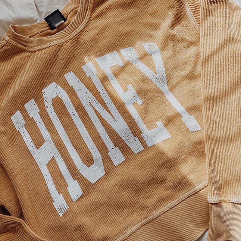 Printed Yellow Letters Long-sleeved Loose Blouse