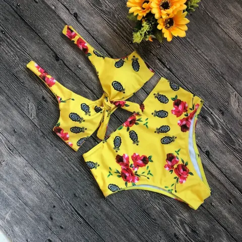Cherry Print Bikini Push Up Front Knot Women Mujer