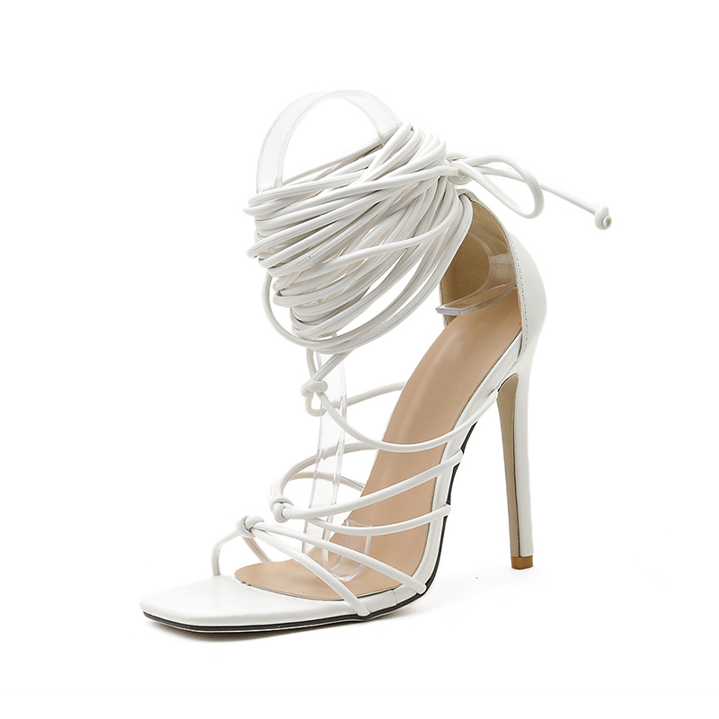 Lace up Stiletto Roman Women's Sandals White - Shop at LoveMi
