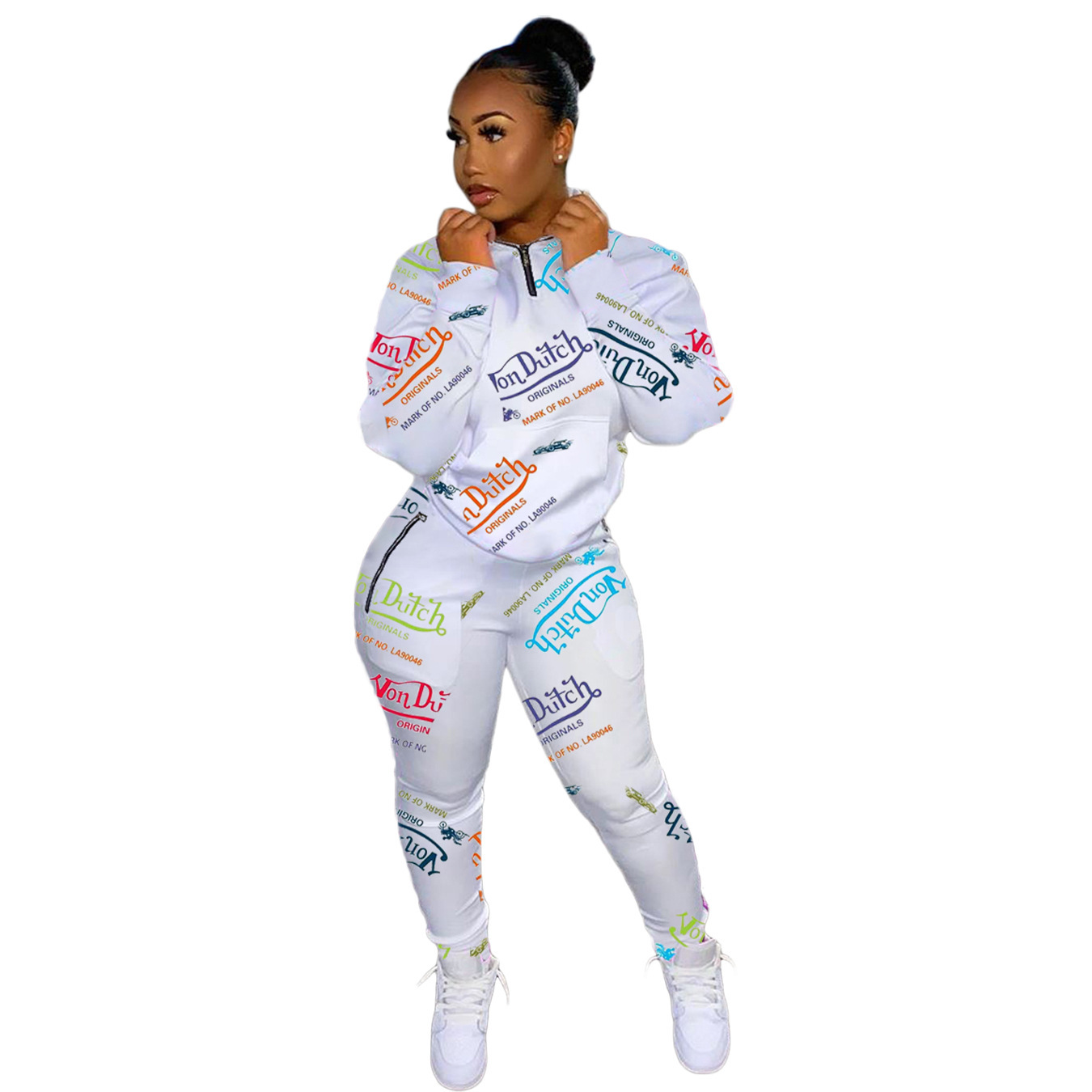 Digital Printed Letter Sweater Casual Sports Two-piece Suit