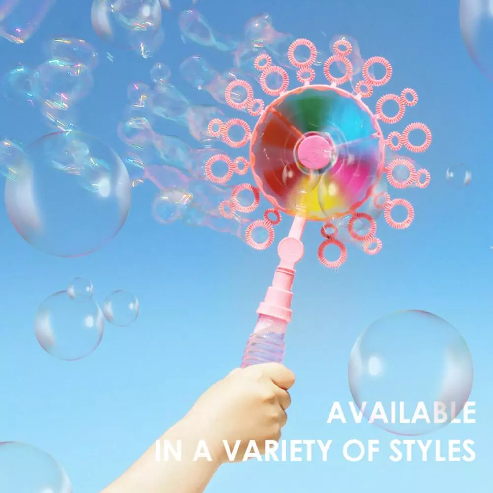 Kid Handheld Windmill Manual Bubble Blowing Wand Stick Magic Portable