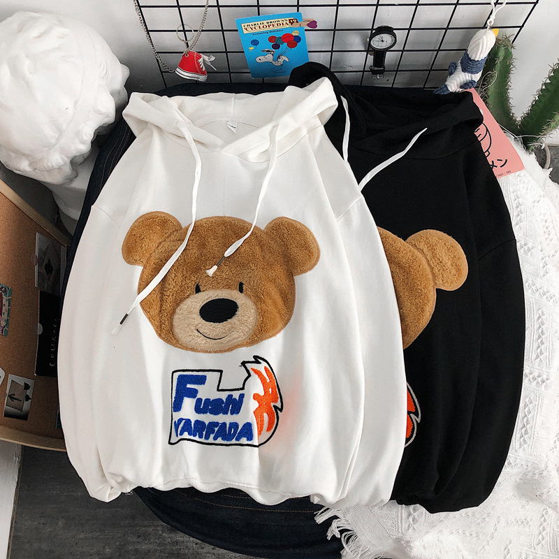 Plush Bear Embroidered Sweater Pullover Hoodie