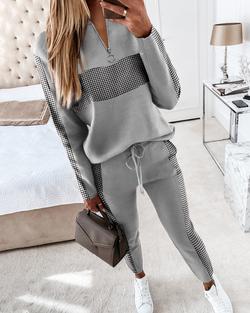 European And American New Style Women's Gray Stitching Suit