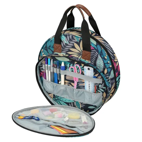 Embroidery Thread Bag with Maple Leaves Round Embroidered