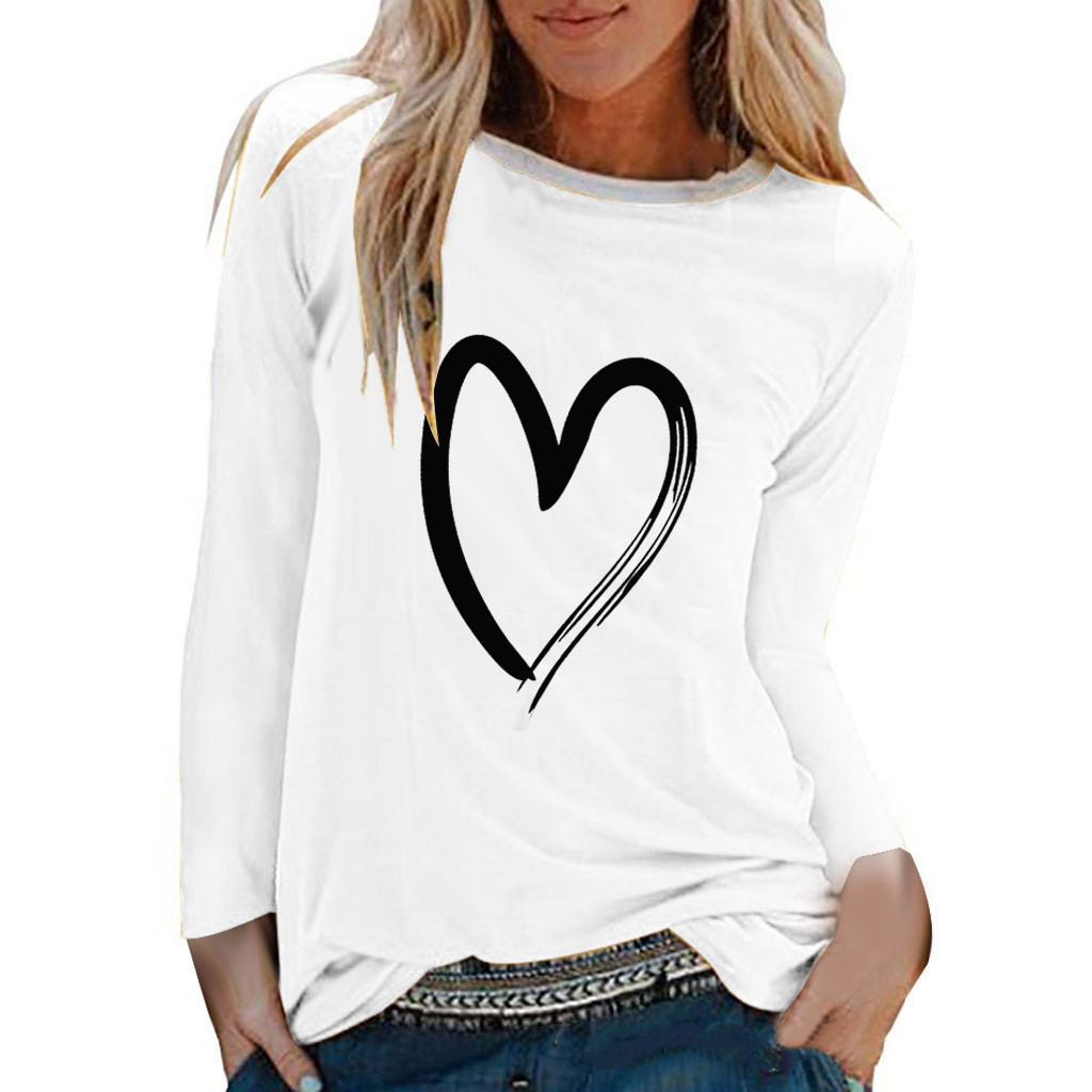 Women's Love Printed Long Sleeve Turtleneck Round Neck All-match T-shirt