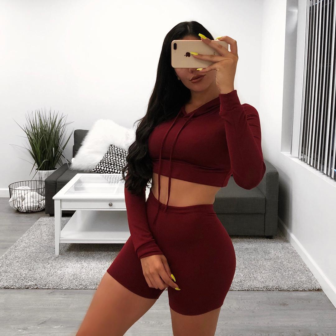 Drawstring Hooded Sports Fitness Running Suit