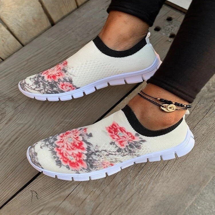 Painted Printed Mesh Running Shoes Casual Breathable Sports Shoes Flat Shoes