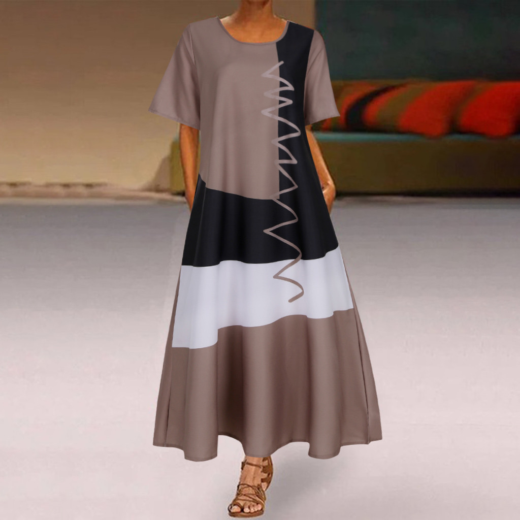 Ladies Retro Printed V-Neck Long Sleeve Dress