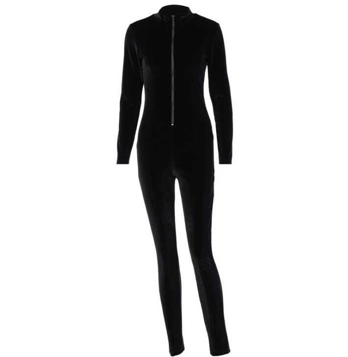 Slim-fit Long-sleeved Trousers Zipper Jumpsuit