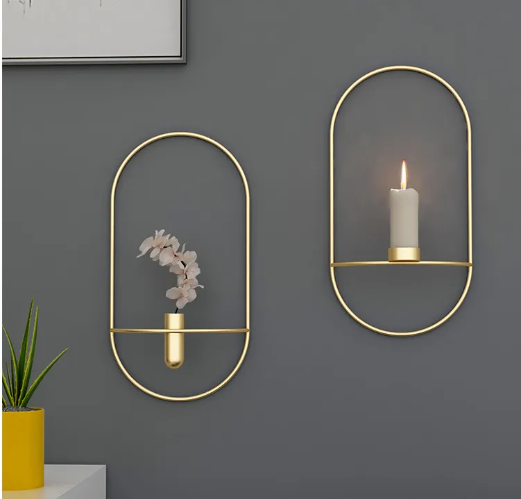 3D Metal Candle Holder Geometric Round Candlestick Wall Mounted Crafts Wedding Table Home Deco Party Festival Decoration Gifts – image 4