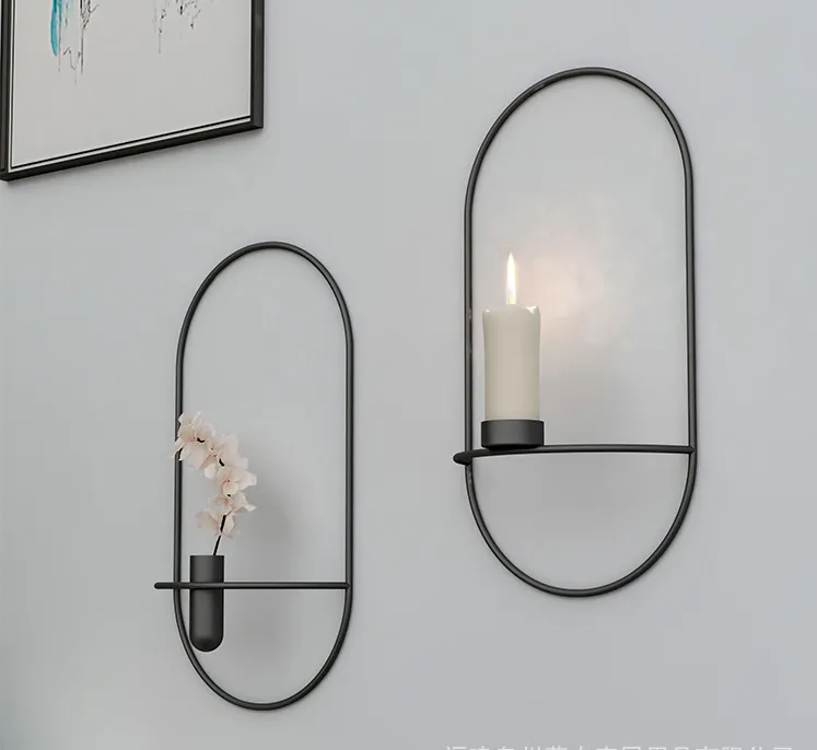 3D Metal Candle Holder Geometric Round Candlestick Wall Mounted Crafts Wedding Table Home Deco Party Festival Decoration Gifts – image 2
