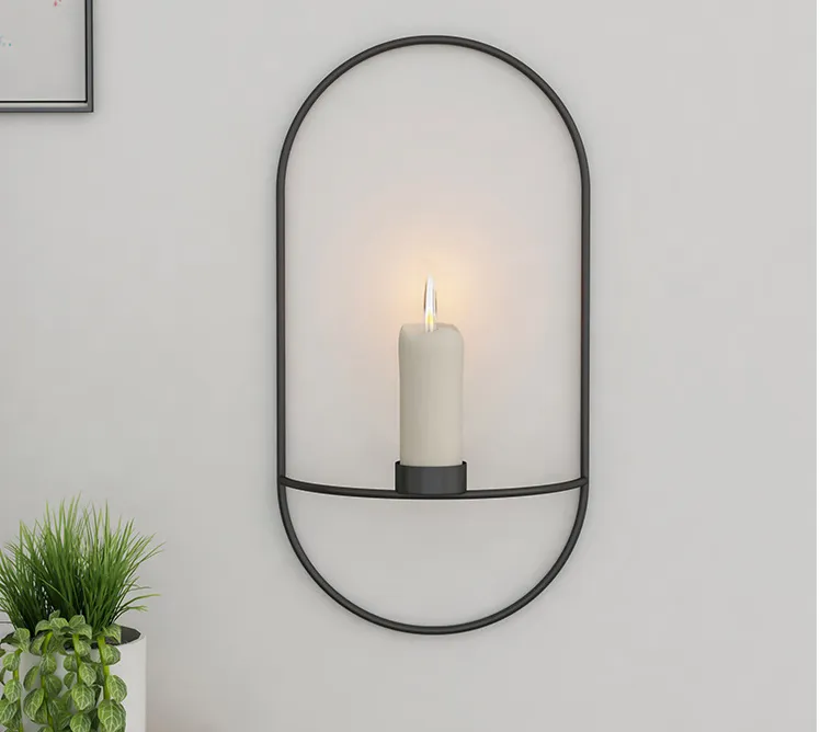 3D Metal Candle Holder Geometric Round Candlestick Wall Mounted Crafts Wedding Table Home Deco Party Festival Decoration Gifts – image 3