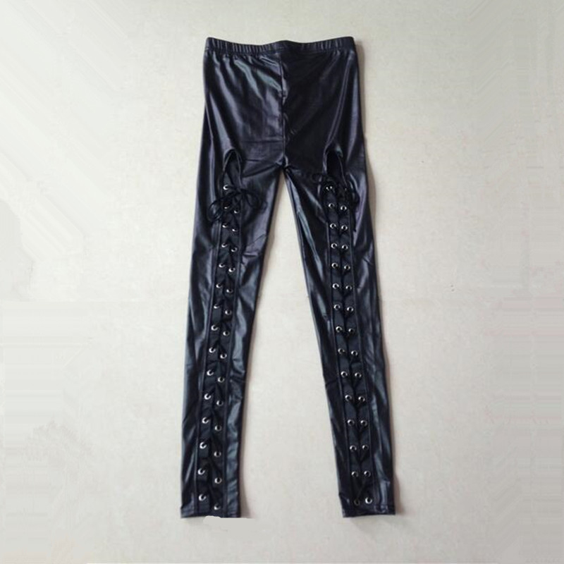 Ladies' Trousers With Matt Faux Leather Back Straps