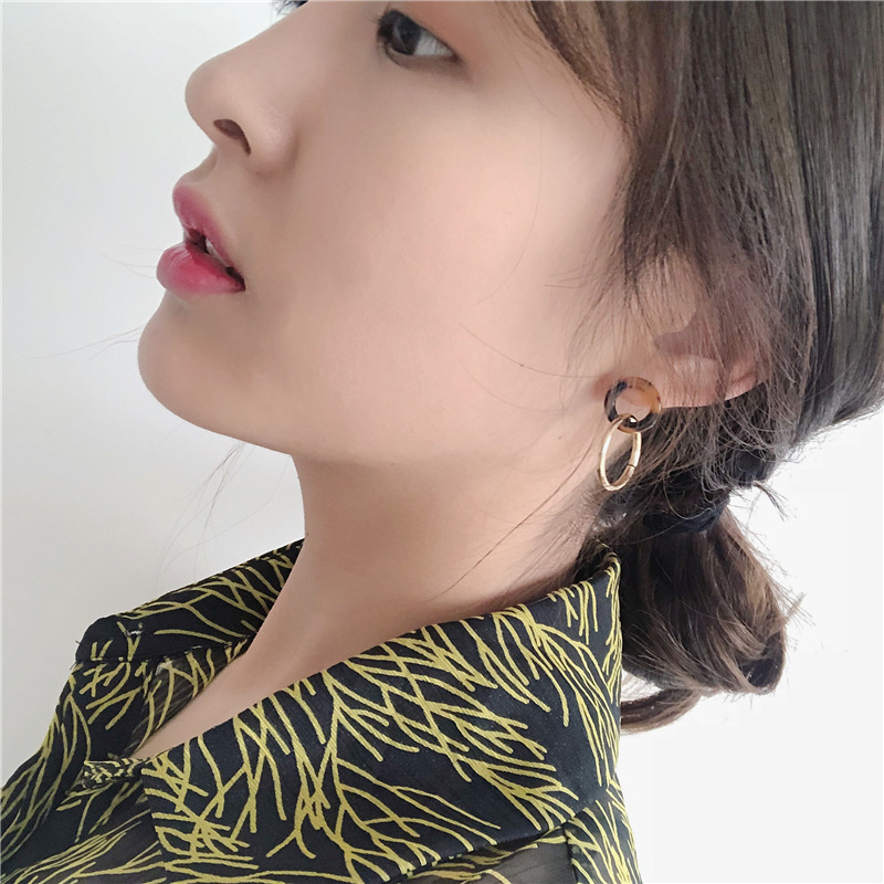 Vintage Simple Acrylic Tortoiseshell Female Earrings