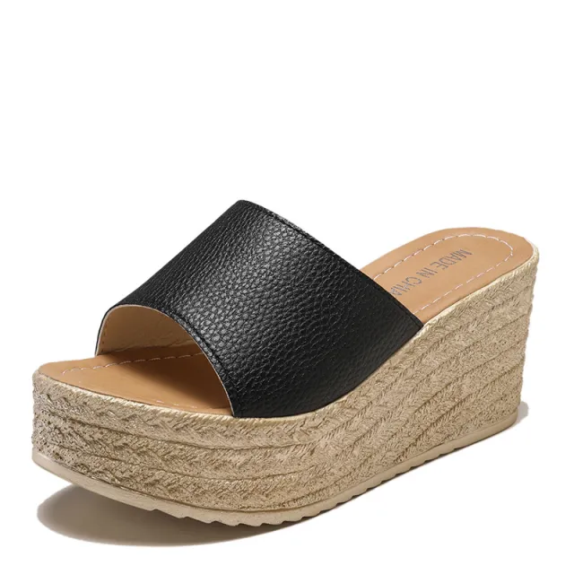 Sponge Cake Thick Bottom Fish Mouth Sandals And Slippers Black - Shop at LoveMi