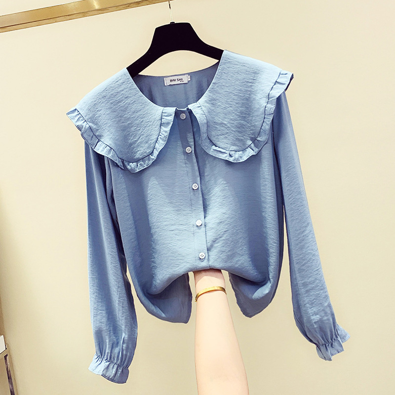 College Style Doll Collar Long-Sleeved Chiffon Shirt