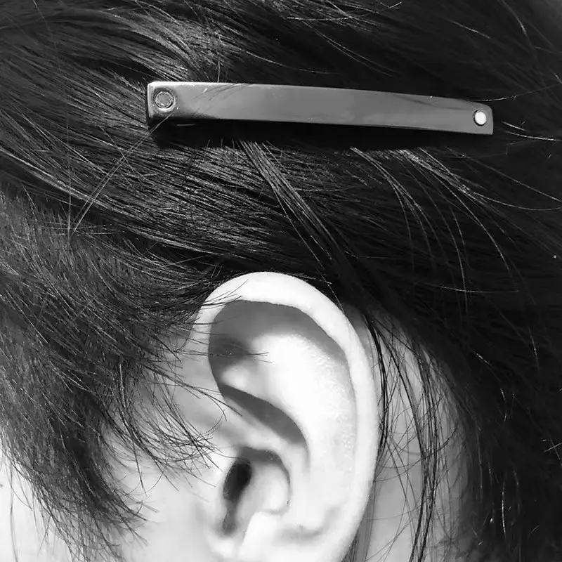 Simple Matte Black Silver Letter Hairpin