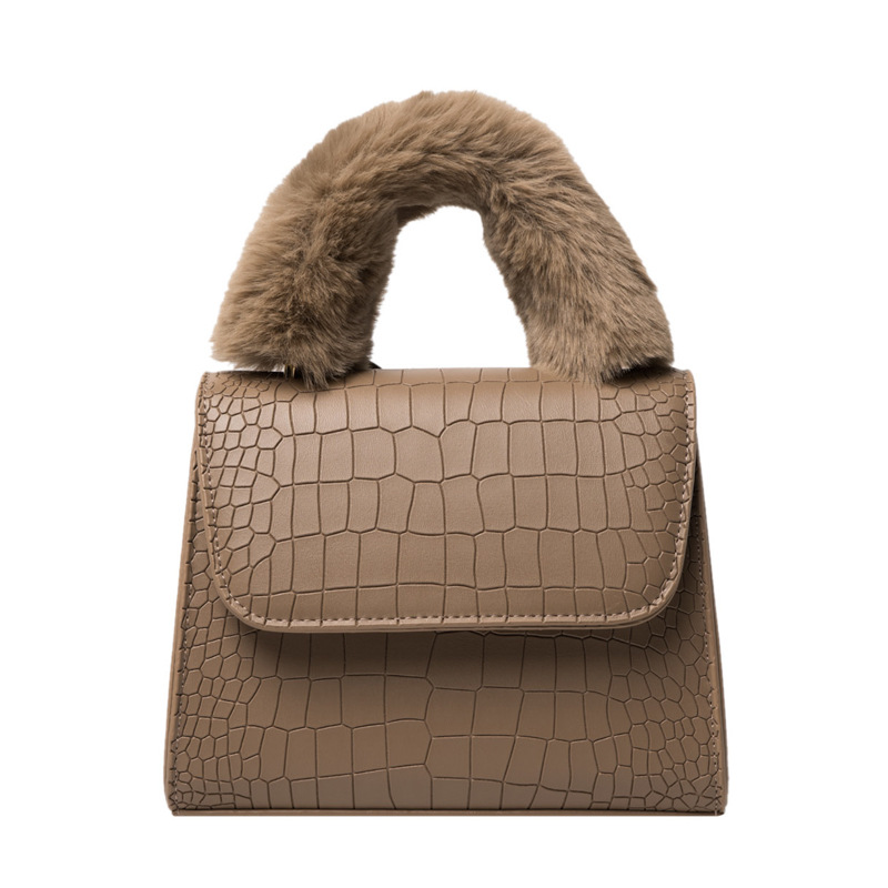 Female Bag Plush Portable Small Square Bag Fashionable And Versatile Khaki - Shop at LoveMi