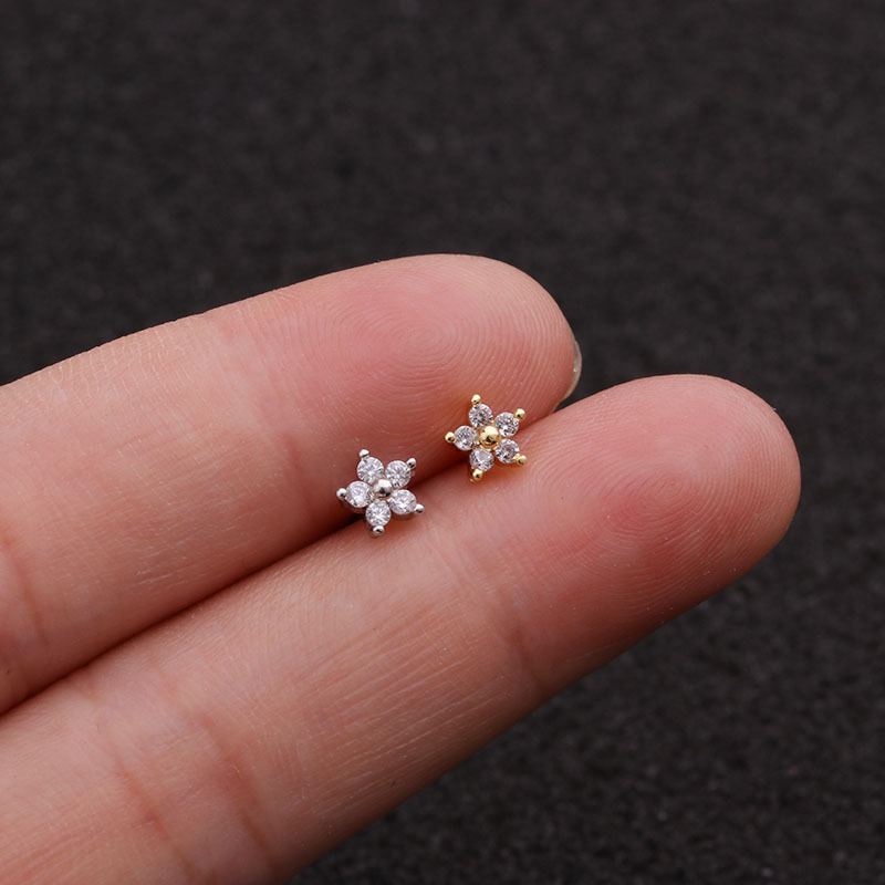 Zircon Cartilage Stud Earrings Stainless Steel Twisting Ball Earrings