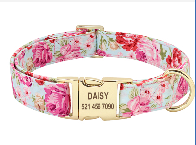 Pet Dog Collar Collar Supplies Large Dog Brand Name Lettering Anti lost Tag Golden Retriever Dog Brand Identity Card Customization Flower - Shop at LoveMi